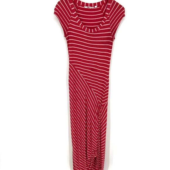 Athleta Pink Striped Dress Scoop Neck Adjustable Side Ruching Slit Maxi Size XXS - Picture 2 of 9